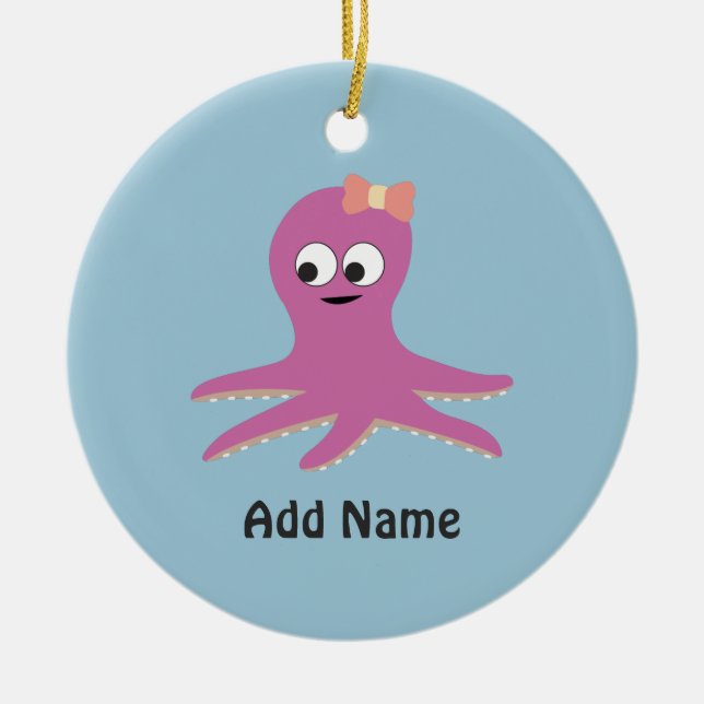 Cute pink girl Octopus Ceramic Tree Decoration (Front)