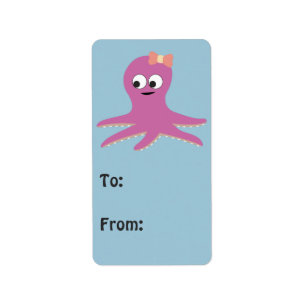 Cute pink girl Octopus Label
