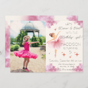 Cute Pink girl photo birthday ballet party Invitation