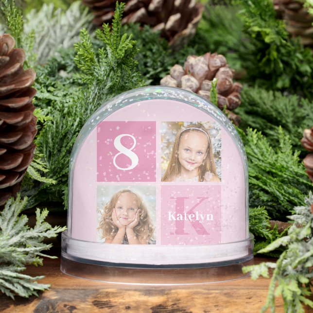 Cute Pink Girl Photo Collage Custom Christmas Gift Snowglobe (Winter)