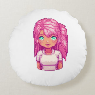 Cute pink girl round cushion