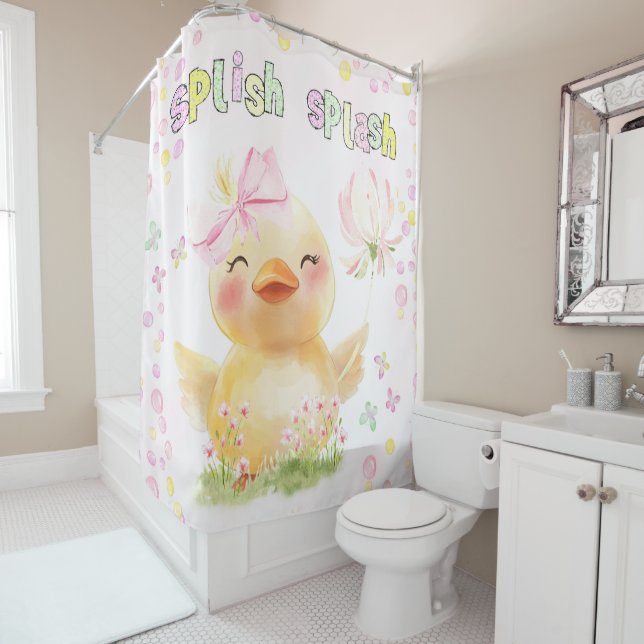 Cute Pink Girl Rubber Duck  Shower Curtain (In Situ)