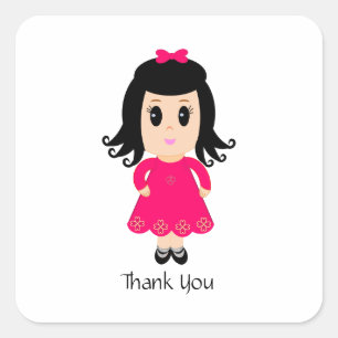 Cute pink girl Thank You Square Sticker