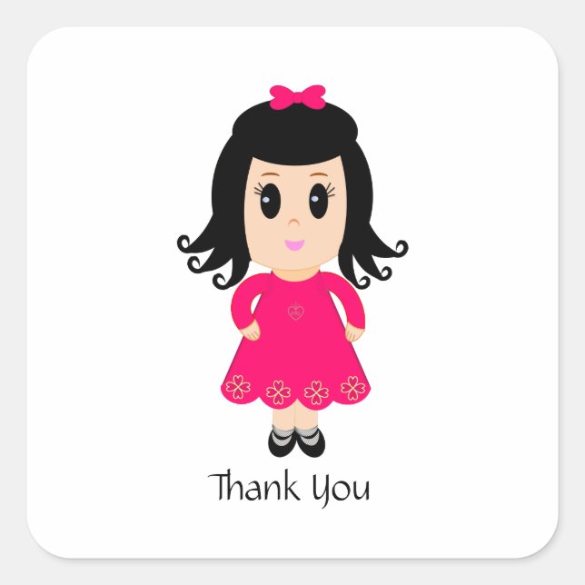 Cute pink girl Thank You Square Sticker (Front)