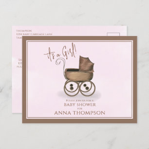 Cute Pink Girl Vintage Baby Carriage Classic Invitation Postcard