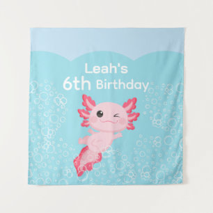 Cute Pink Girls Axolotl Birthday Party Tapestry