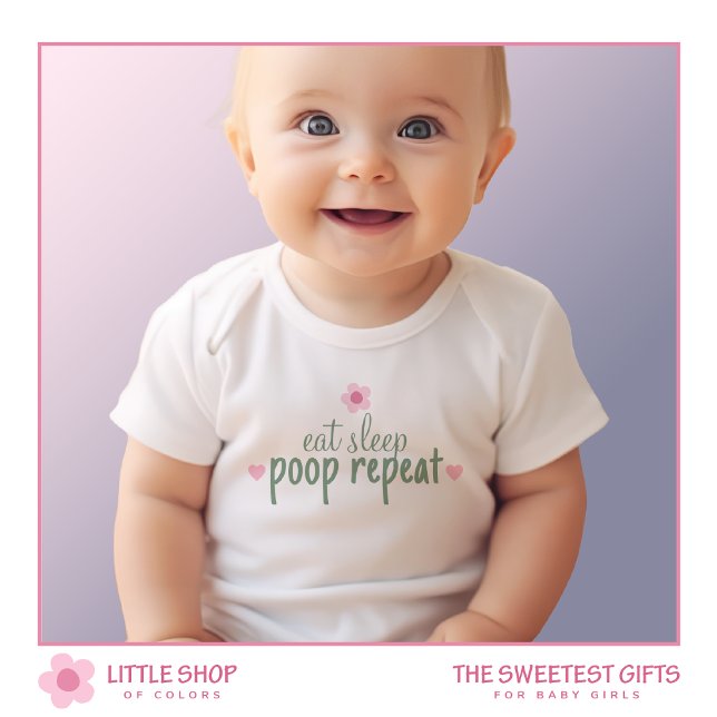 Cute Pink Girls Eat Sleep Poop Repeat Baby Bodysuit (Creator Uploaded)