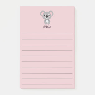Cute Pink Girls Koala Bear Name Post-it Notes