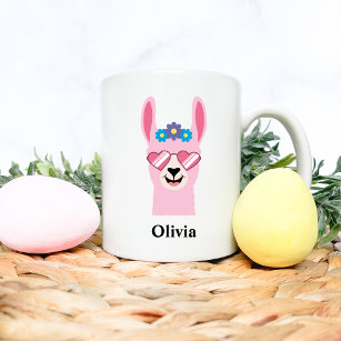 Cute Pink Girls Llama Personalise Name Coffee Mug