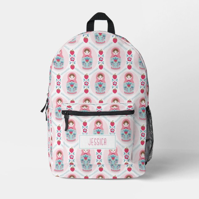 Cute Pink Girls Nesting Doll Pattern Printed Backpack (Front)