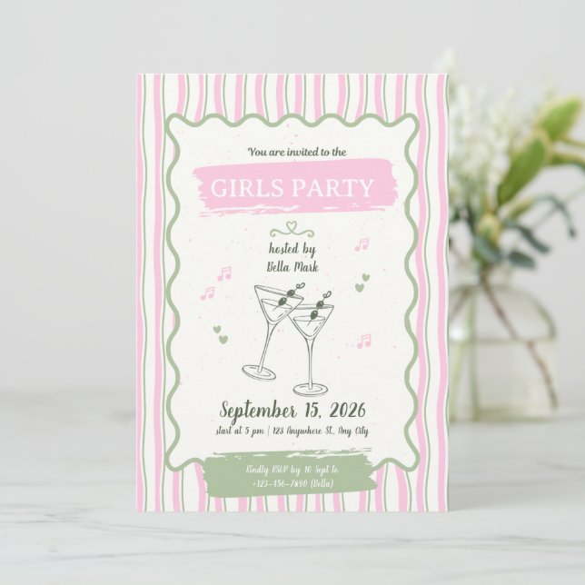 Cute Pink Girls Party Invitation (Standing Front)