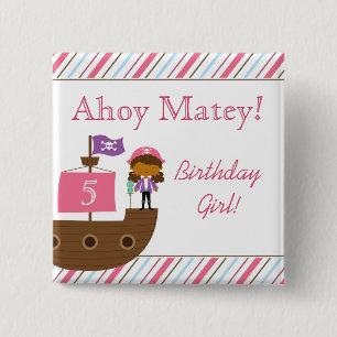 Cute pink girl's pirate birthday party buttons