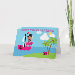 Cute pink girl's pirate birthday party invitation
