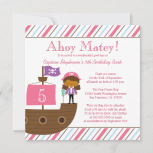 Cute pink girl's pirate birthday party invitation