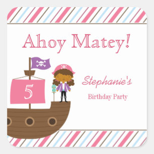 Cute pink girl's pirate birthday party stickers
