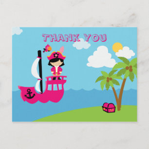 Cute pink girl's pirate custom thank you post card