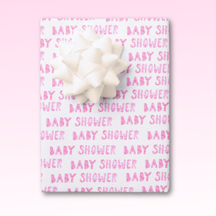 Cute Pink Girly Baby Shower Typography Wrapping Paper Sheet