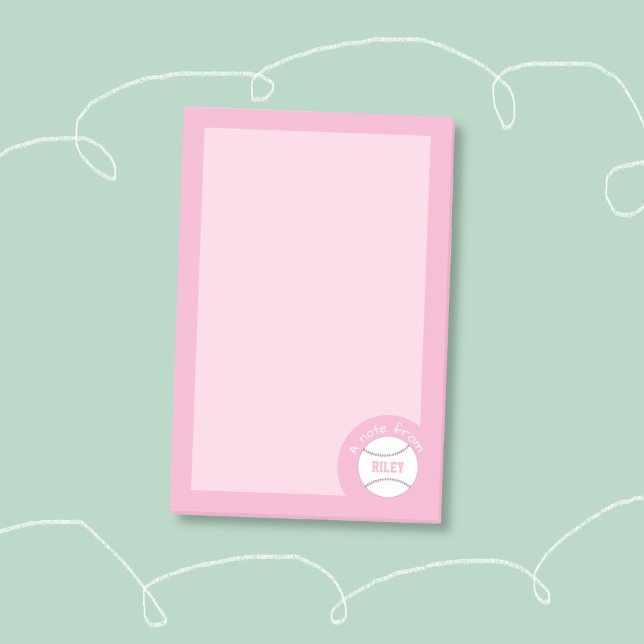 Cute Pink Girly Baseball Notes (Girly pink personalized baseball sticky notes . )