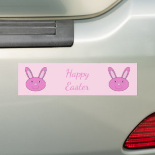 Cute Pink Girly Bunny Face Spring Easter Custom Bumper Sticker