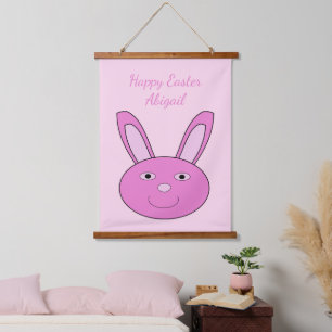 Cute Pink Girly Bunny Face Spring Easter Custom Hanging Tapestry