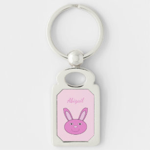 Cute Pink Girly Bunny Face Spring Easter Custom Key Ring