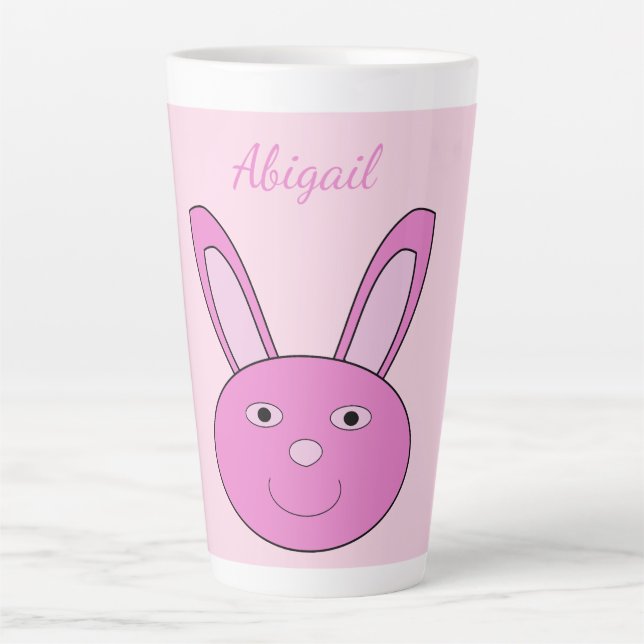 Cute Pink Girly Bunny Face Spring Easter Custom Latte Mug (Front)
