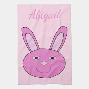 Cute Pink Girly Bunny Face Spring Easter Custom Tea Towel