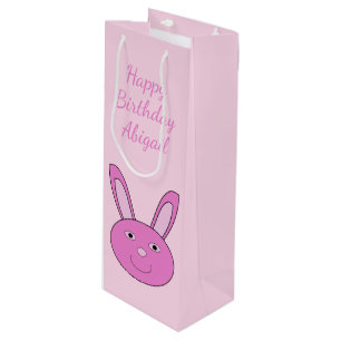 Cute Pink Girly Bunny Face Spring Easter Custom Wine Gift Bag