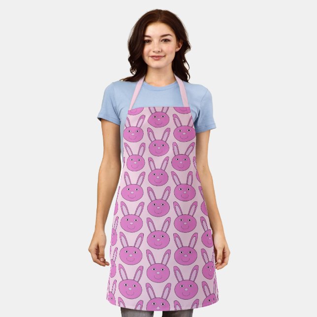 Cute Pink Girly Bunny Face Spring Easter Patterned Apron (Worn)