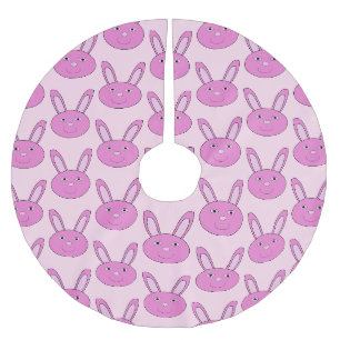 Cute Pink Girly Bunny Face Spring Easter Patterned Brushed Polyester Tree Skirt