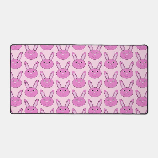 Cute Pink Girly Bunny Face Spring Easter Patterned Desk Mat (Front)