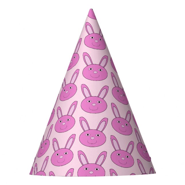 Cute Pink Girly Bunny Face Spring Easter Patterned Party Hat (Front)