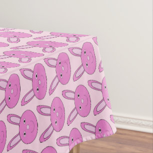Cute Pink Girly Bunny Face Spring Easter Patterned Tablecloth