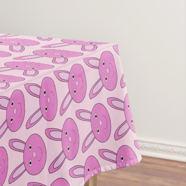 Cute Pink Girly Bunny Face Spring Easter Patterned Tablecloth (In Situ)