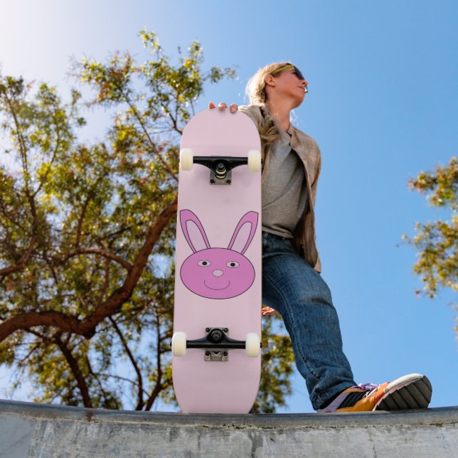 Cute Pink Girly Bunny Face Spring Easter Skateboard (Outdoor 1)
