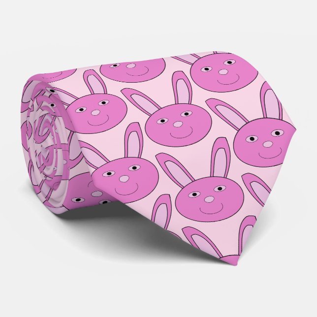 Cute Pink Girly Bunny Face Spring Easter Tie (Rolled)