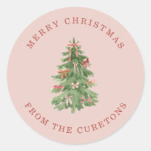 Cute Pink Girly Christmas Tree Gift Stickers