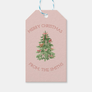 Cute Pink Girly Christmas Tree Gift Stickers Tags