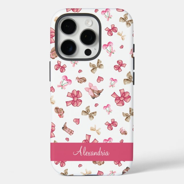 Cute Pink Girly Cowgirl Coquette Personalise Case-Mate iPhone Case (Back)