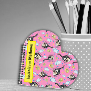 Cute Pink Girly Junior Police Print Heart Shape Notebook