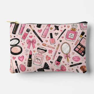 Cute Pink Girly Makeup Doodle Pattern Cosmetic Accessory Pouch