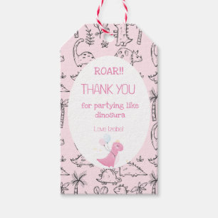 Cute Pink Girly Roar Dinosaur Birthday Party Gift Tags