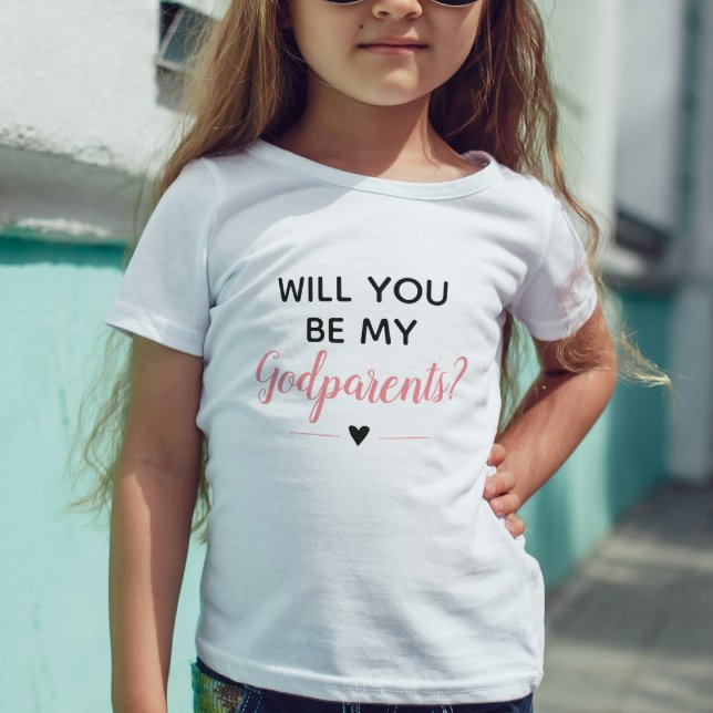 Cute Pink Girly Will You Be My Godparents Baby T-Shirt (Creator Uploaded)