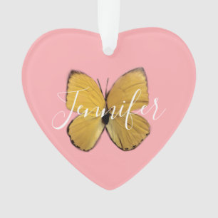 Cute Pink Girly Yellow Butterfly Personalised  Ornament