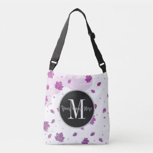 Cute Pink Glitter Autumn Leaves Add Your Name Crossbody Bag