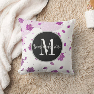 Cute Pink Glitter Autumn Leaves Add Your Name Cushion