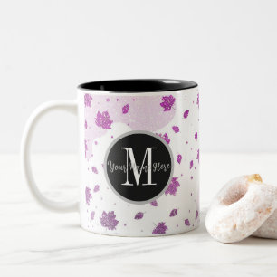 Cute Pink Glitter Autumn Leaves Add Your Name Two-Tone Coffee Mug