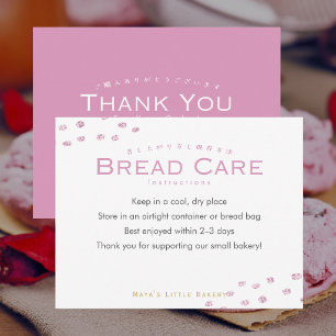 Cute Pink Glitter Dot Bread Care Instructions Thank You Card