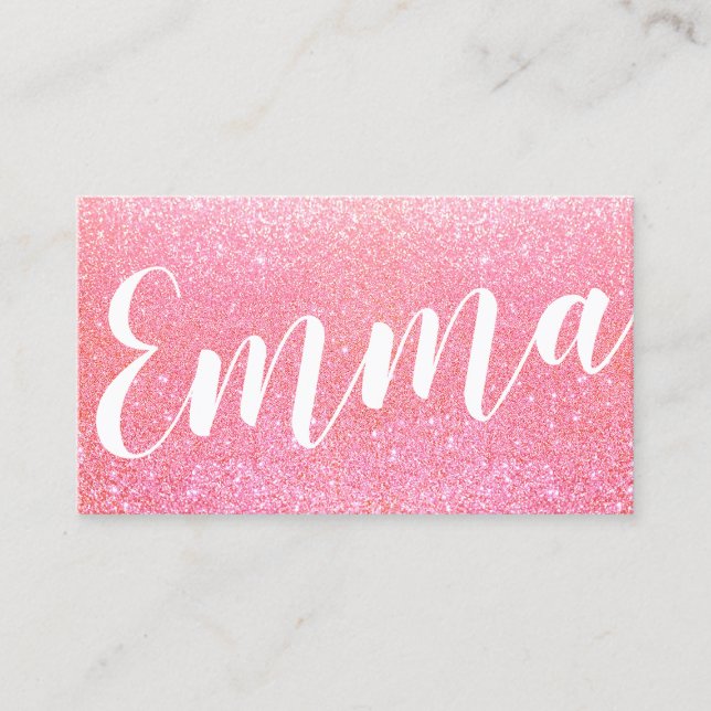 Cute Pink Glitter Handwritten Script Calligraphy Business Card (Front)
