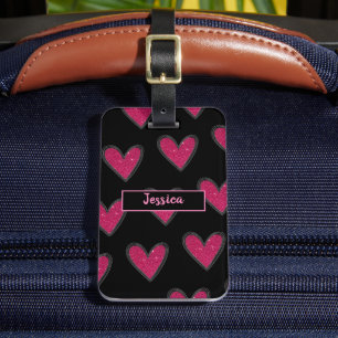 Cute Pink Glitter Hearts  Luggage Tag